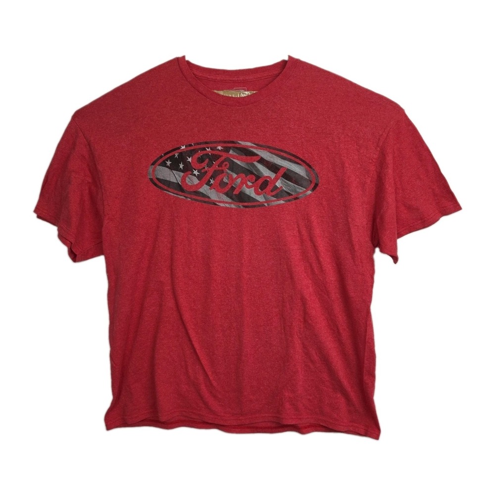 Ford T-Shirt Men's XXL Red Big Ford Logo w/ American Flag Short Slvs Crew Neck